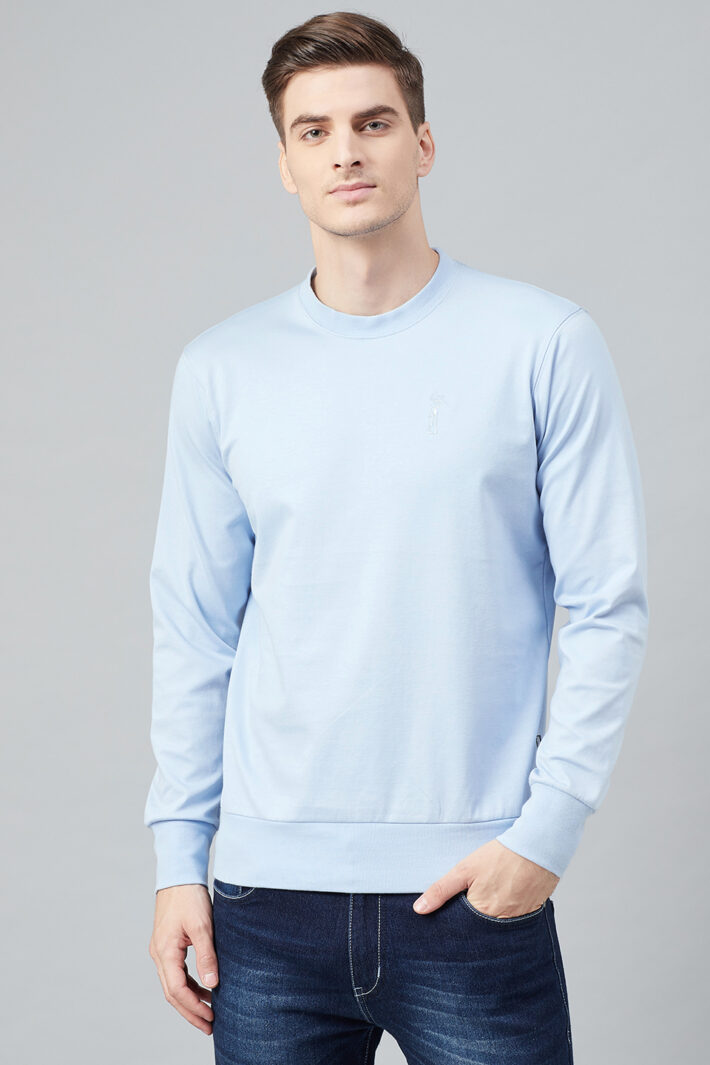 Fahrenheit Solid Round Neck Sweatshirt Sky Blue