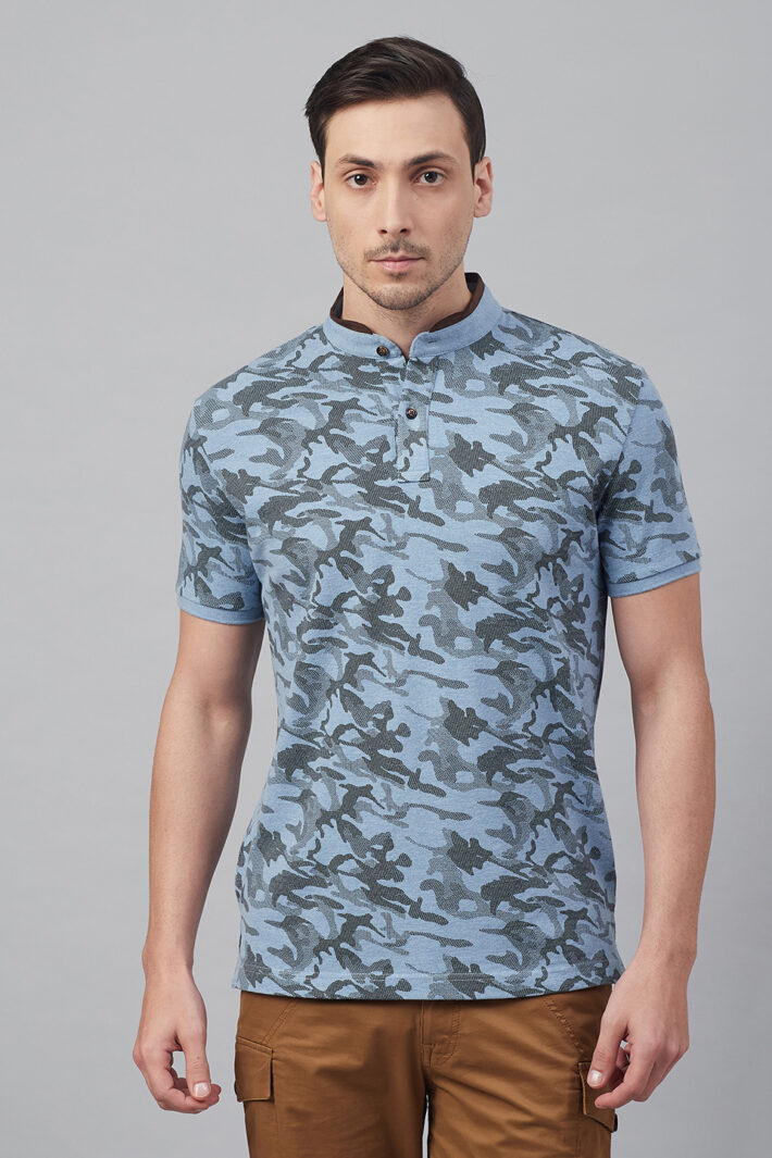 Fahrenheit Modern Camouflage Print Stand-Up Collar Polo Shirt
