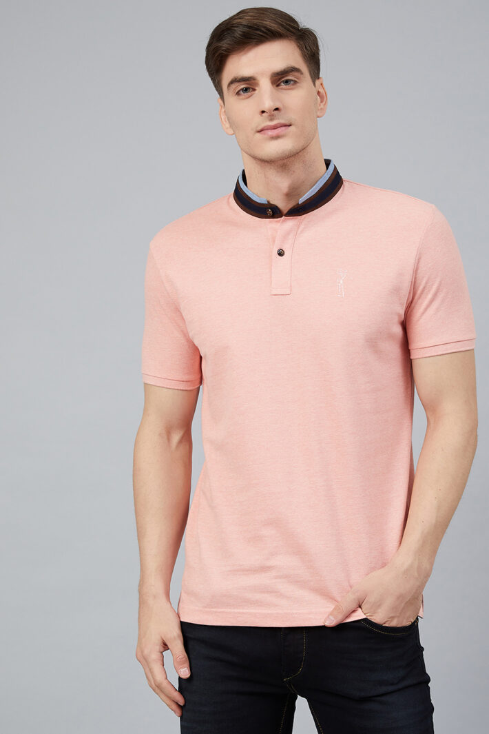 Fahrenheit Solid Stand-Up Collar Polo Shirt Pink