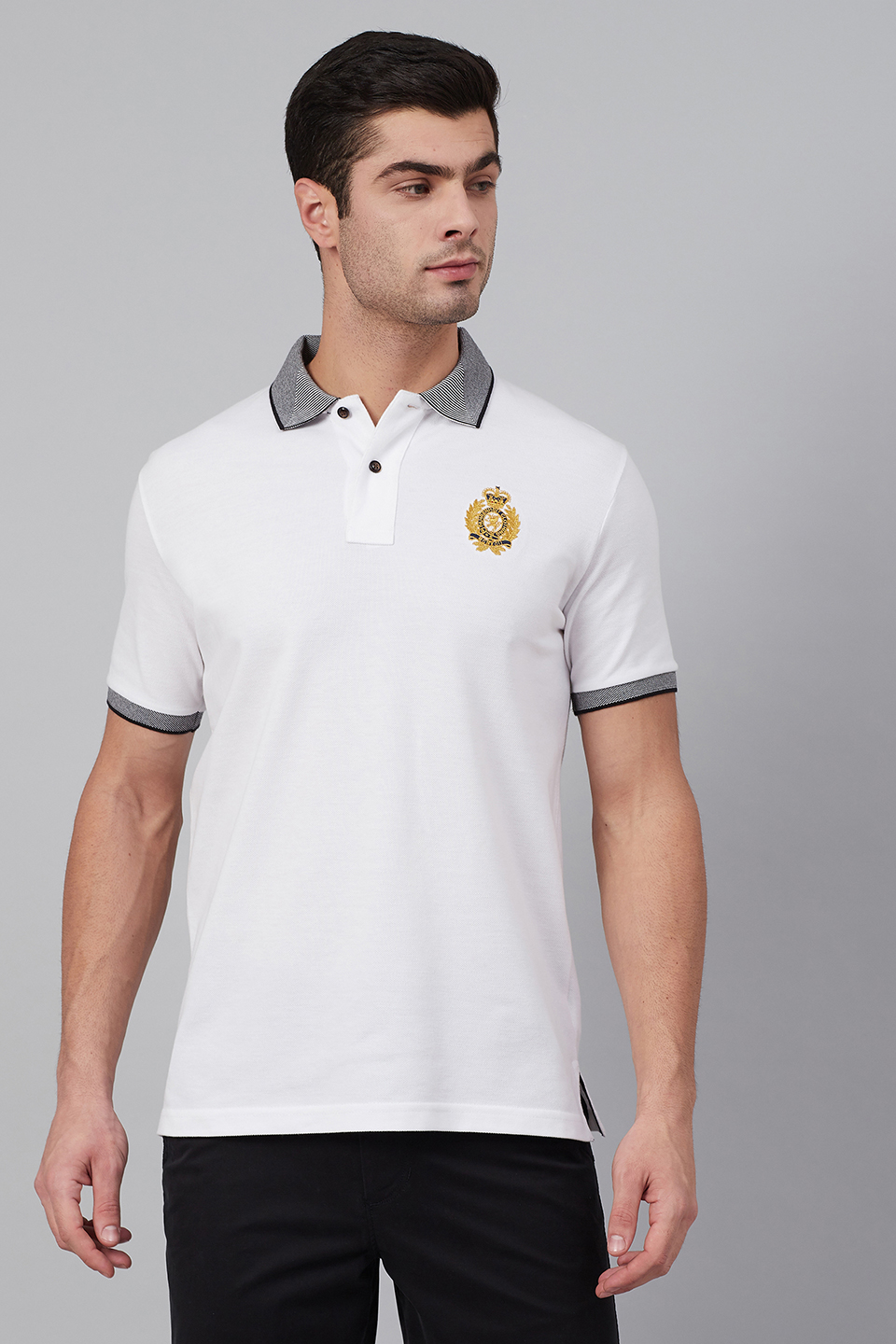 Solid Polo With Jacquard Collar – Fahrenheit
