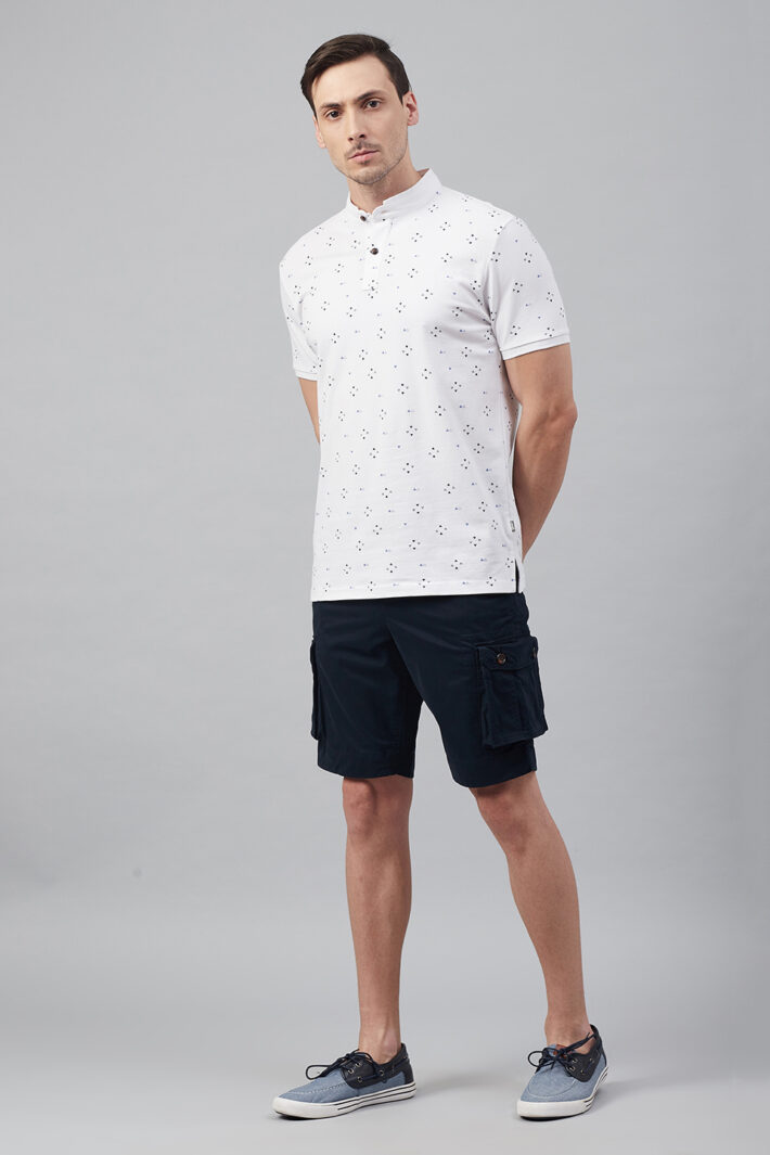 Fahrenheit Geometric Print Stand-Up Collar Polo Shirt