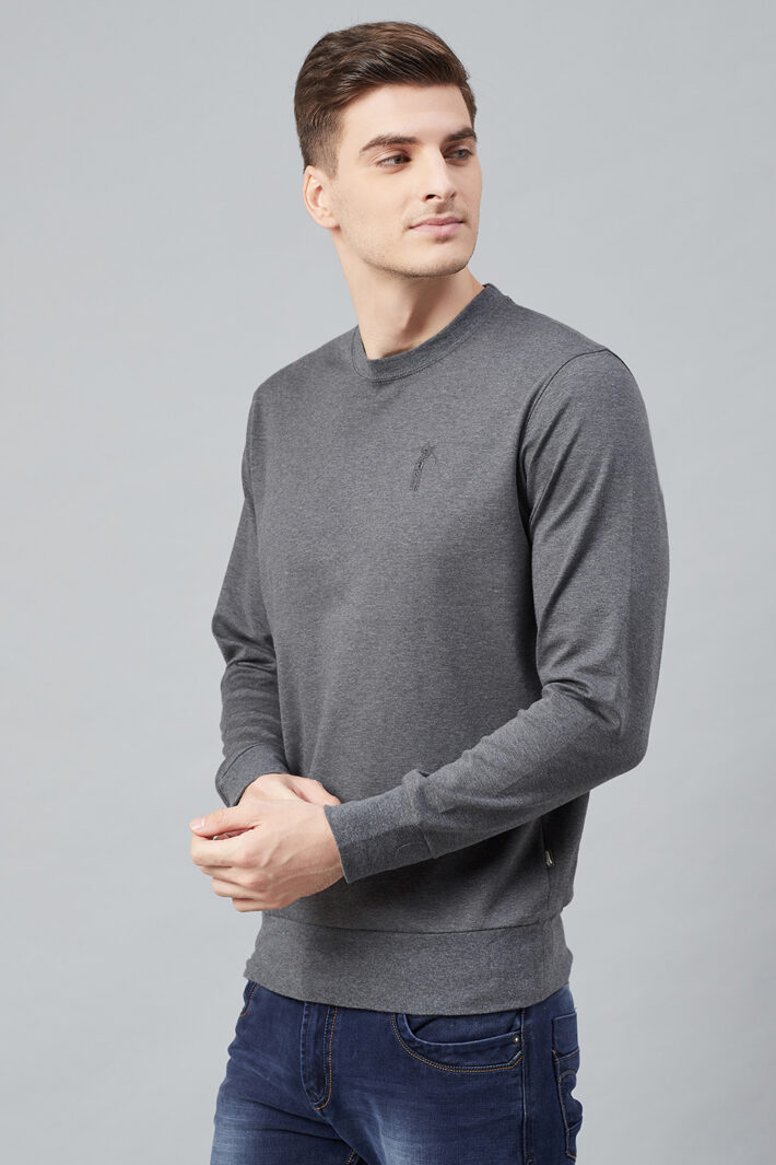 Fahrenheit Solid Round Neck Sweatshirt Grey