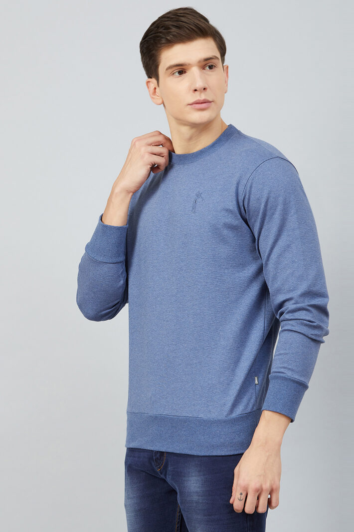 Fahrenheit Solid Round Neck Sweatshirt Blue