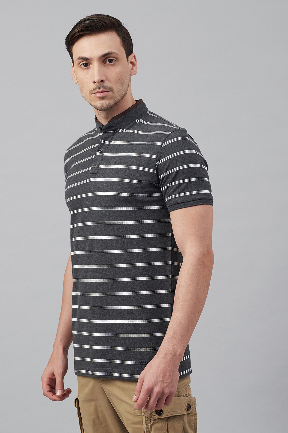 Multi Feeder Stripes Stand-Up Collar Polo Shirt – Fahrenheit