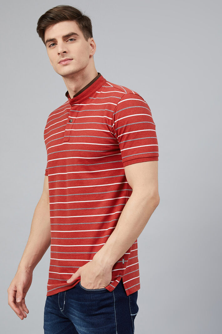 Fahrenheit Feeder Stripes Stand-Up Collar Polo Shirt