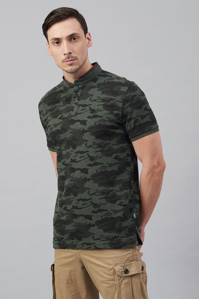 Military Camouflage Print Stand-Up Collar Polo Shirt – Fahrenheit