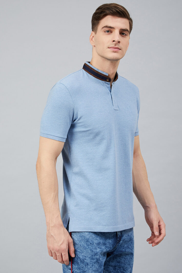 Fahrenheit Solid Stand-Up Collar Polo Shirt Blue
