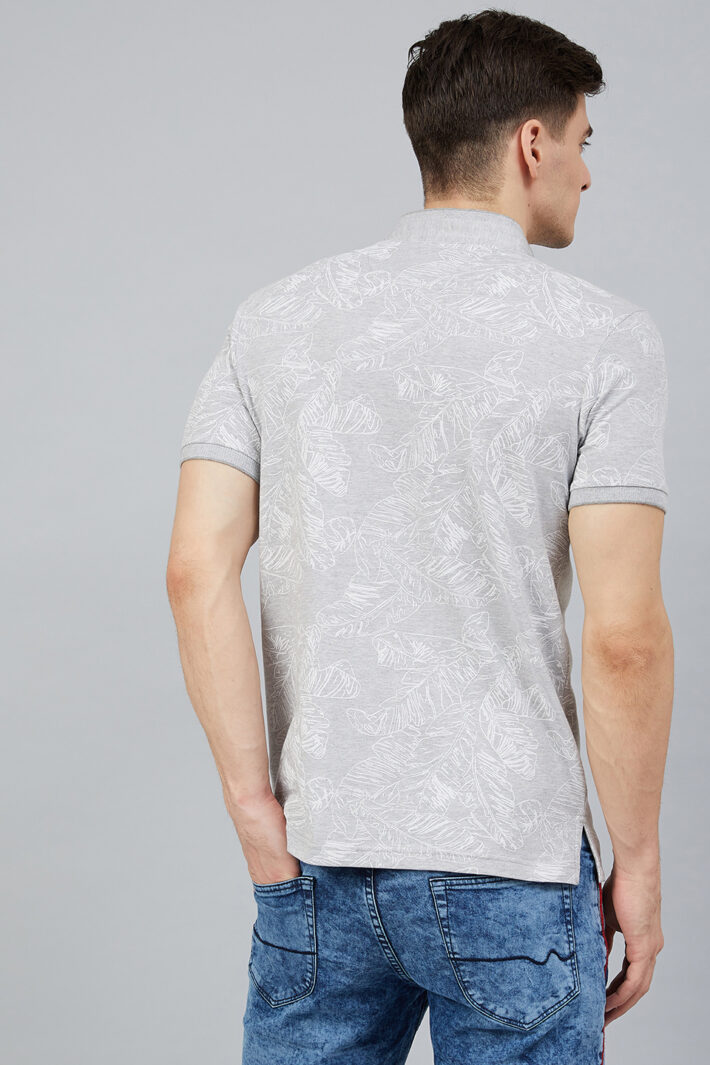 Fahrenheit Palm Leaf Print Stand-Up Collar Polo Shirt