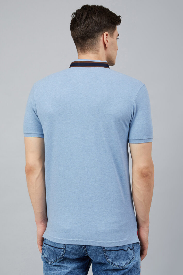 Fahrenheit Solid Stand-Up Collar Polo Shirt Blue