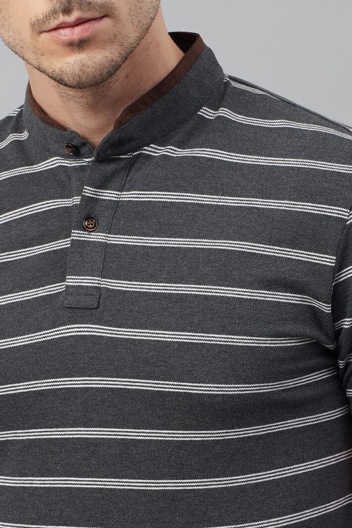 Fahrenheit Multi Feeder Stripes Stand-Up Collar Polo Shirt
