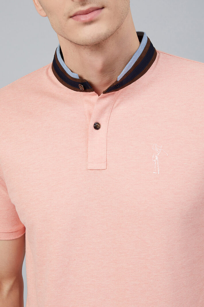 Fahrenheit Solid Stand-Up Collar Polo Shirt Pink