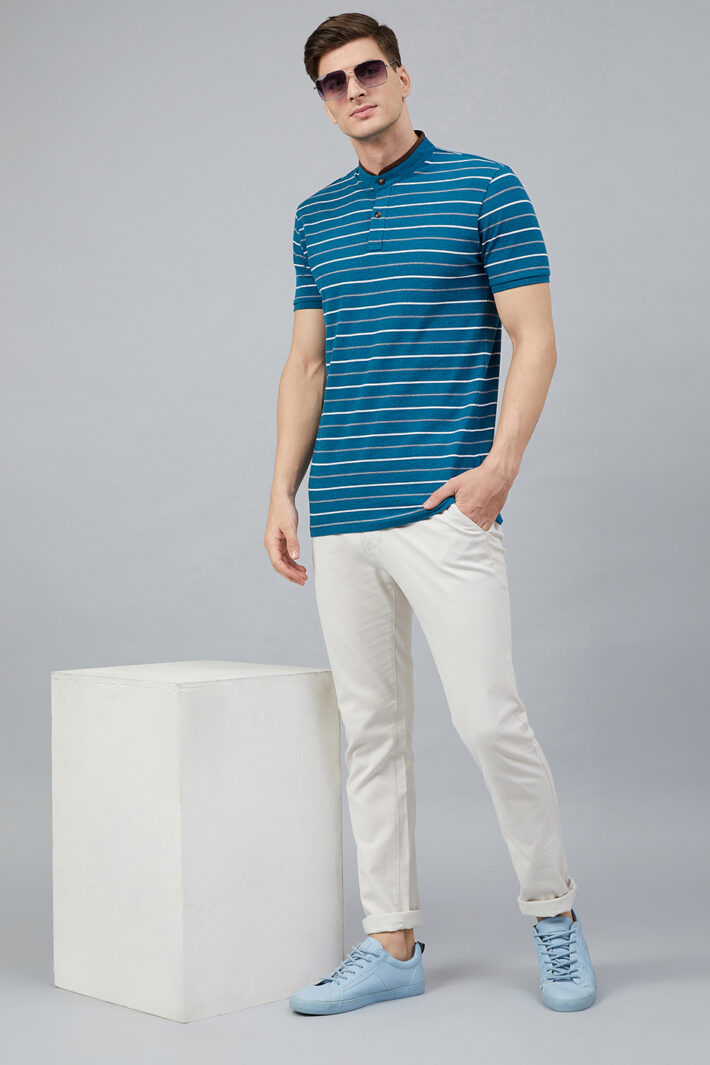 Fahrenheit Feeder Stripes Stand-Up Collar Polo Shirt