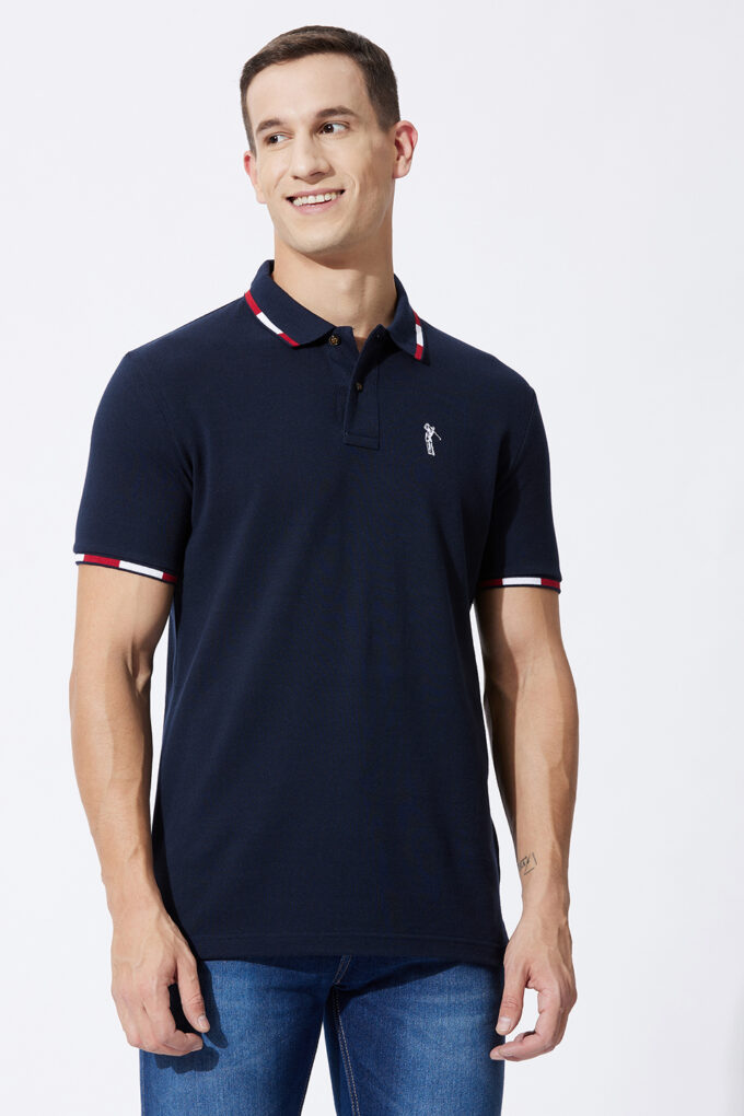 Solid Polo With Tipped Collar - L