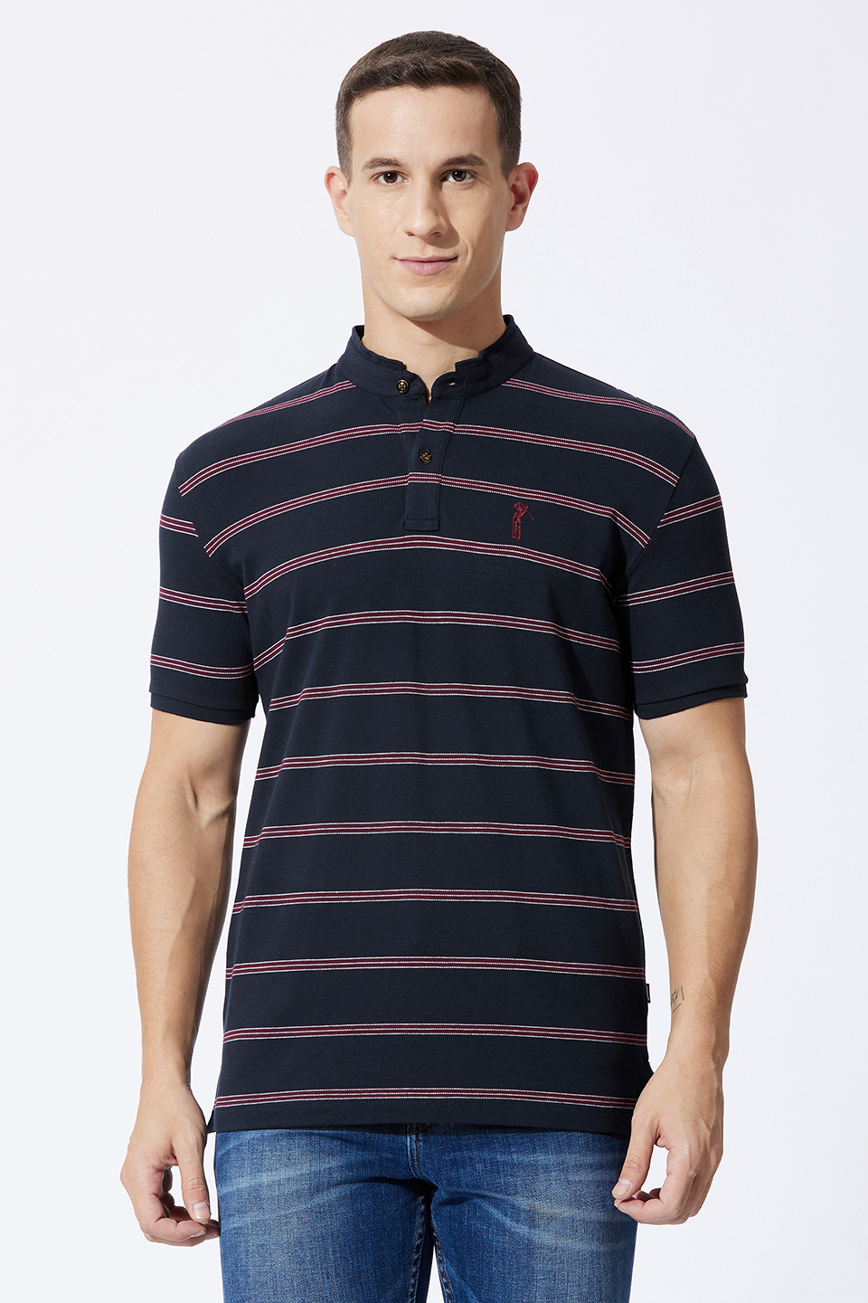 Striper Stand-Up Collar Polo Shirt – Fahrenheit