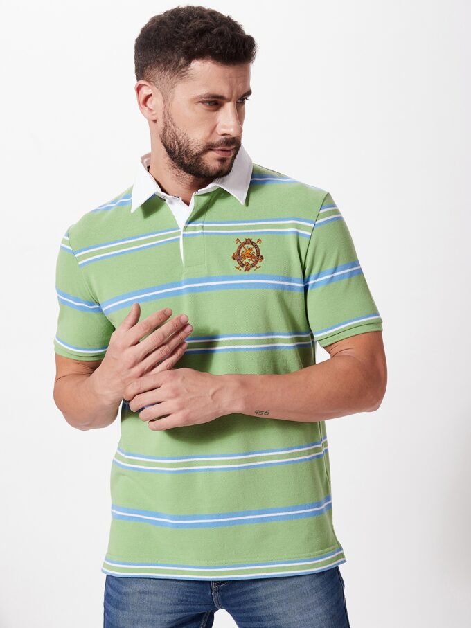Striped Pique Rugby Polo - L