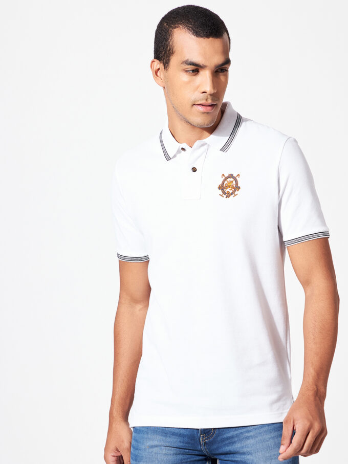 Solid Polo With Jacquard Collar - L