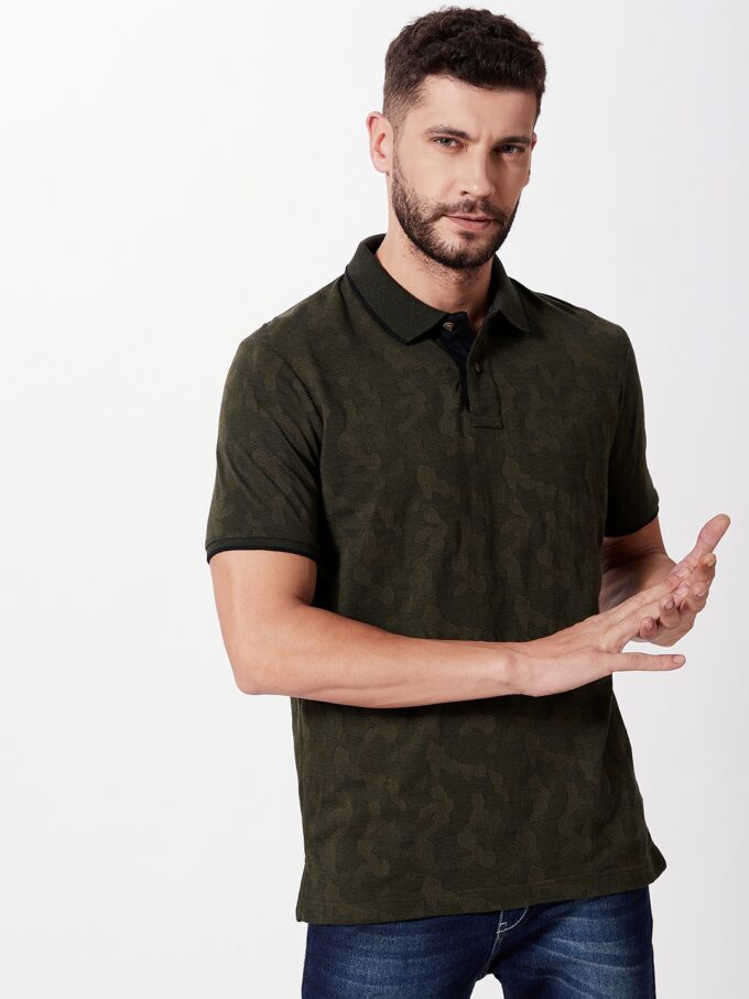 Camouflage Pattern Jacquard Polo - L