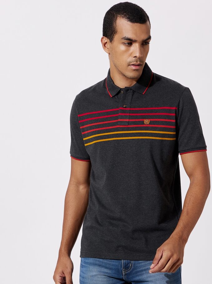 Chest Stripe Jersey Polo - L