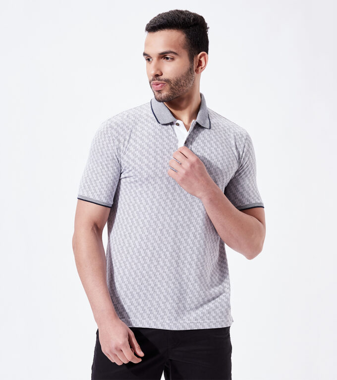 Geometric Pattern Jacquard Polo - L