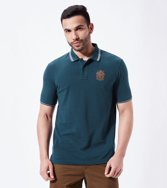 Solid Polo With Jacquard Collar - L