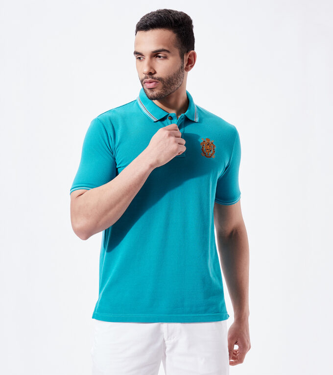 Solid Polo With Jacquard Collar - L