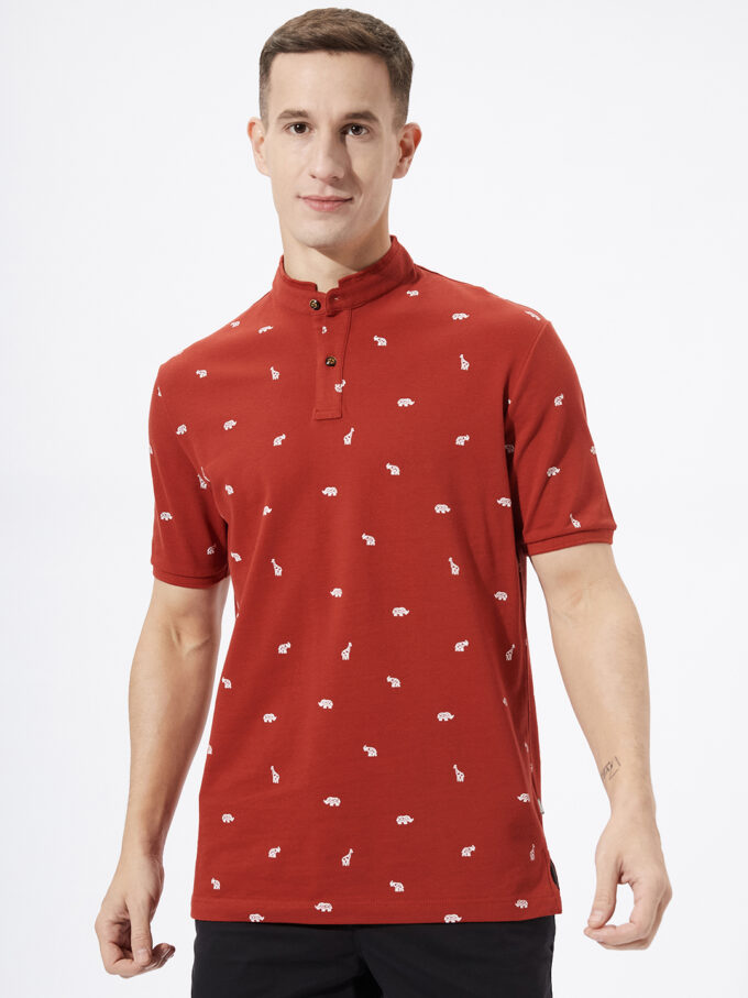 Safari Animal Print Stand-Up Collar Polo - L