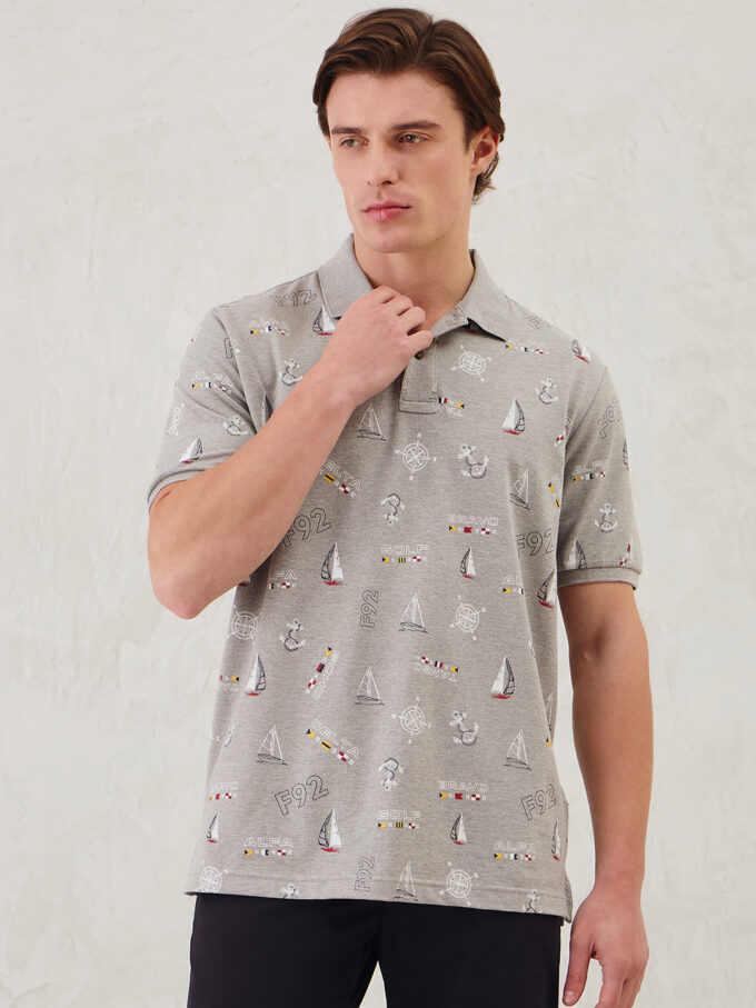 Lycra Nautical Print Polo - 2XL