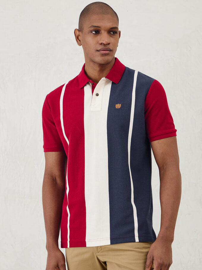 Vertical Stripe Pique Polo - M