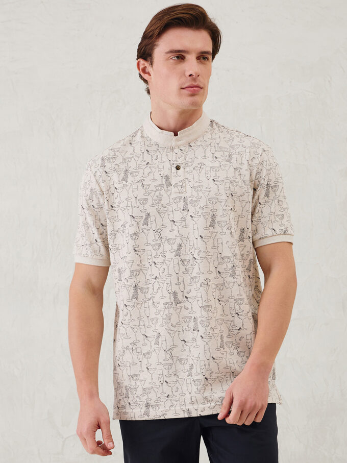 Glass Print Stand-Up Collar Polo - XL