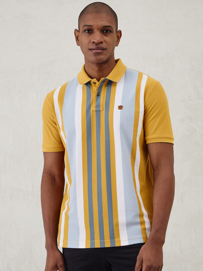 Vertical Stripe Pique Polo - L