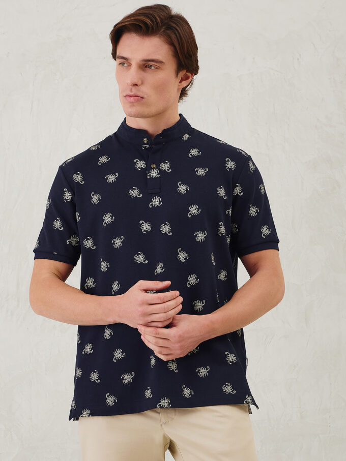 Scorpio Print Stand-Up Collar Polo - XL