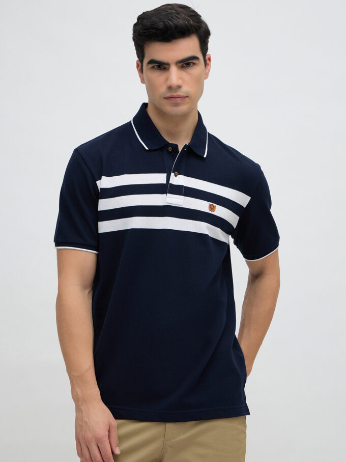 Chest Stripe Pique Polo - L