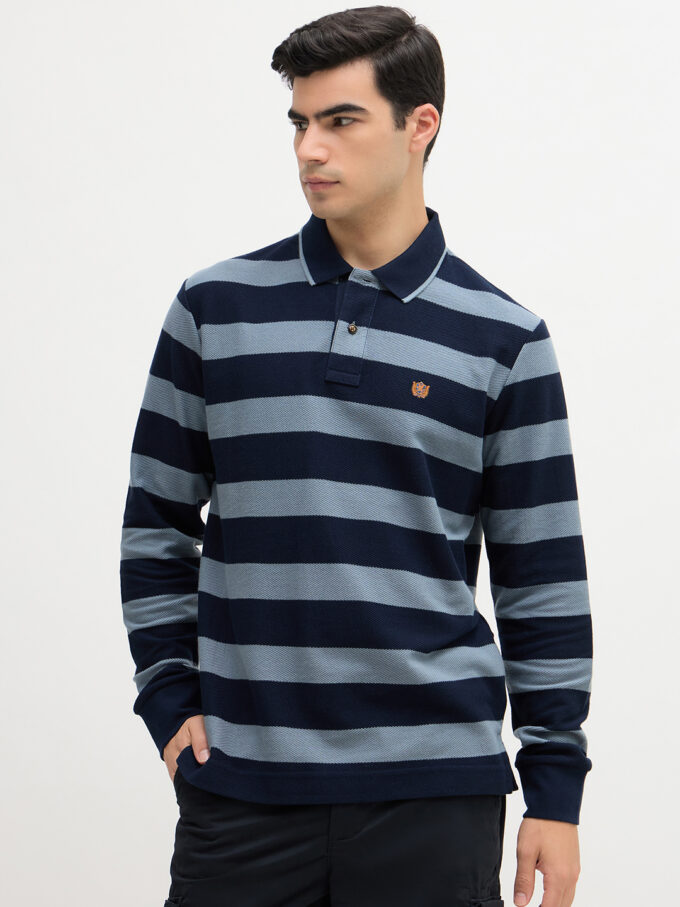 Textured Knit Stripe Polo - 5XL