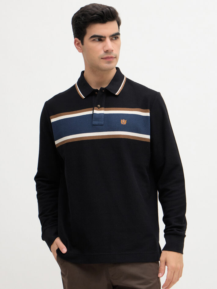 Chest Stripe Textured Polo