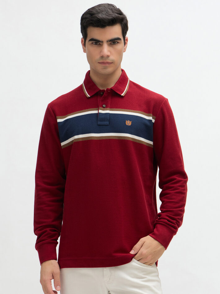 Chest Stripe Textured Polo